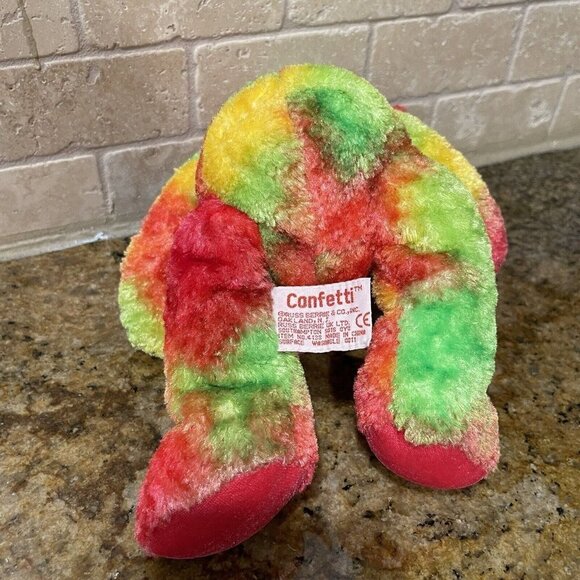 Russ Confetti Teddy Bear Plush Toy Animal 10" Rainbow Splash Tie Dye Ribbon - Picture 5 of 8